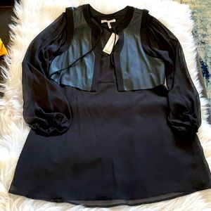 BCBG little black dress with faux leather attached vest. Never worn. Size L